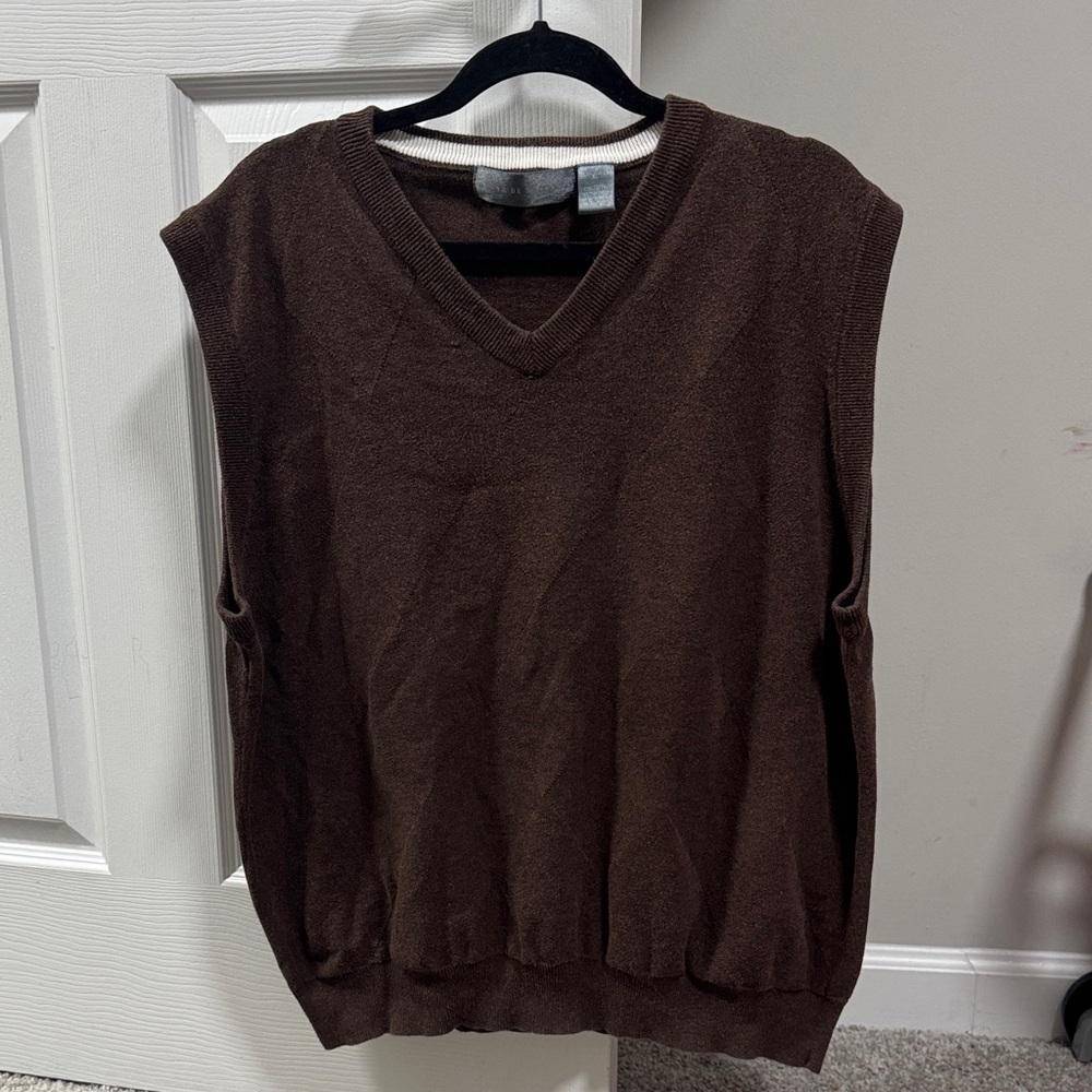 Oscar de la Renta Brown and Cream Knit Sweater Vest